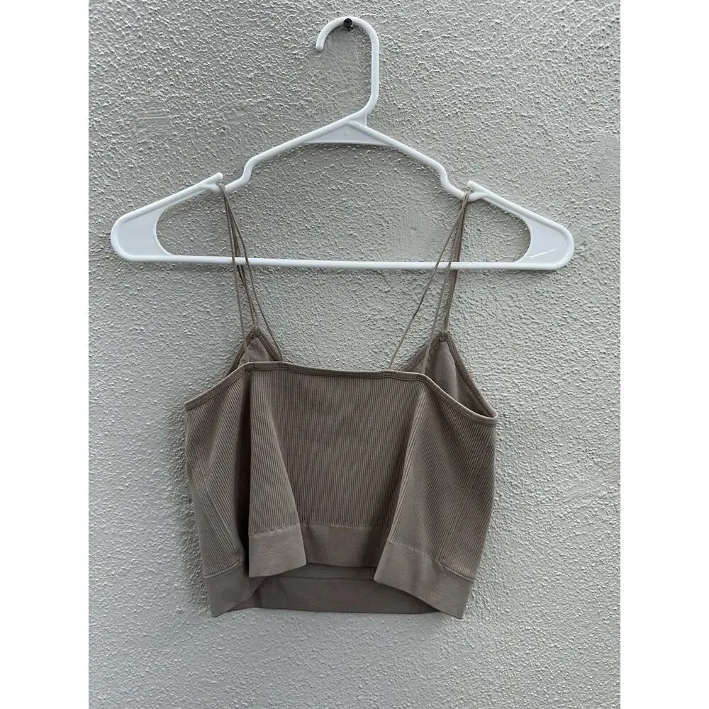 Bella Seamless Womens Crop Top Size Large Tan Ribbed - Picture 6 of 8